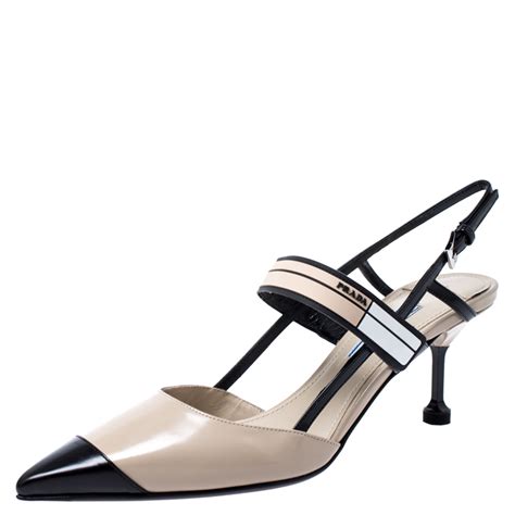 prada tan heels|Prada kitten heel pumps.